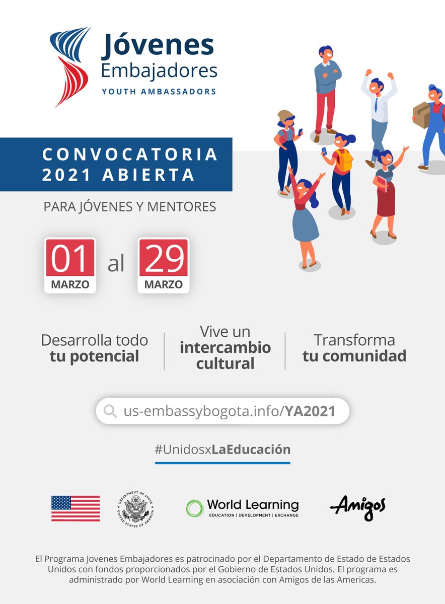 Vive un intercambio cultural mientras desarrollas tus habilidades de #liderazgo. Desde el 1 al 29 de marzo está abierta la convocatoria para el programa #JóvenesEmbajadores 2021.
Inscríbete y prepárate para hacer la #diferencia en tu #comunidad🌎
Más info bit.ly/2Oh7wJV
