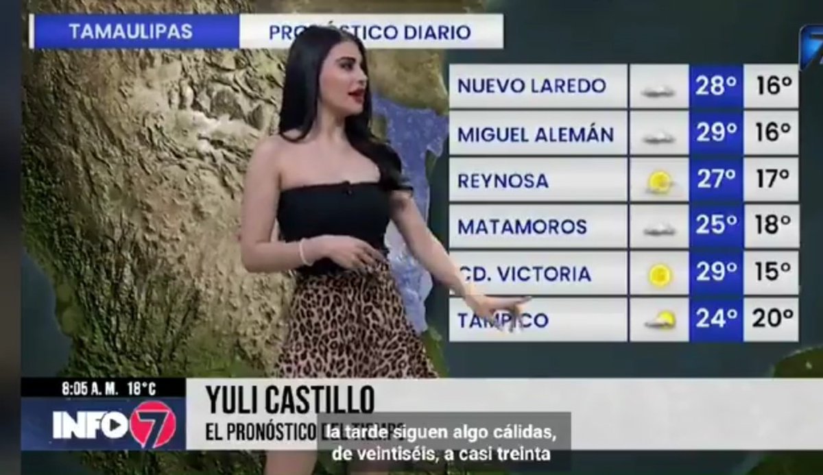 luisunamrebel's tweet photo. Hermosa @yulicastillot ❤️😍😍😍 en #Info7 #Tamaulipas con los detalles del pronóstico del tiempo
#ElTiempoATiempo
#YuliCastillo
#DiosaDelClima https://t.co/l1AlgsfRPq