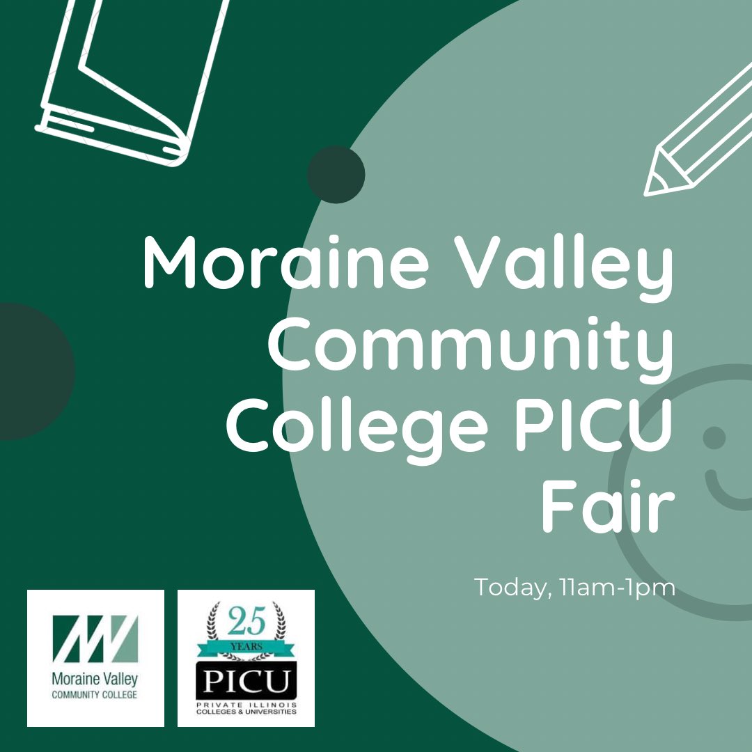 PICUonline's tweet photo. Join us for the virtual MVCC PICU Fair today! Representatives from PICU schools will be available 11am-1pm to answer all your transfer questions! @morainevalley #transferillinois https://t.co/PkPmB6mfLL