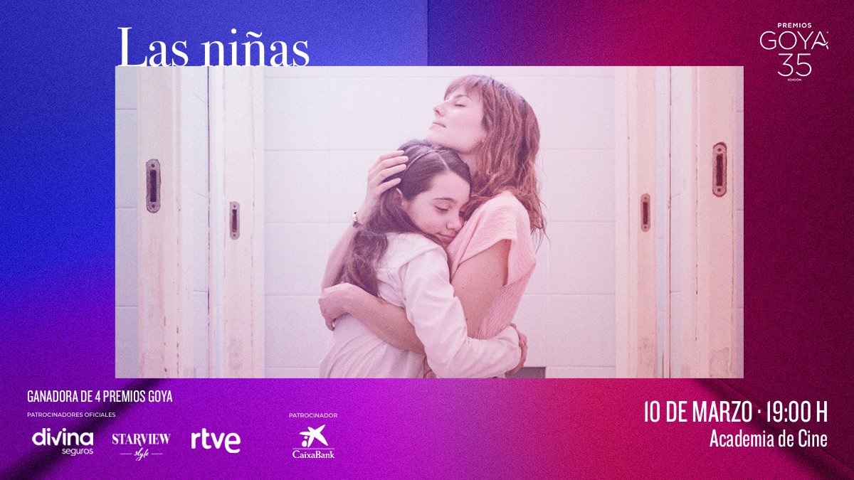 🎞 Estos son los pases de las películas ganadoras de los #Goya2021 esta semana #enlaAcademia
Miércoles 10 a las 19h | Las niñas, de Pilar Palomero. Entradas:
academiadecine.com/actividades/la…