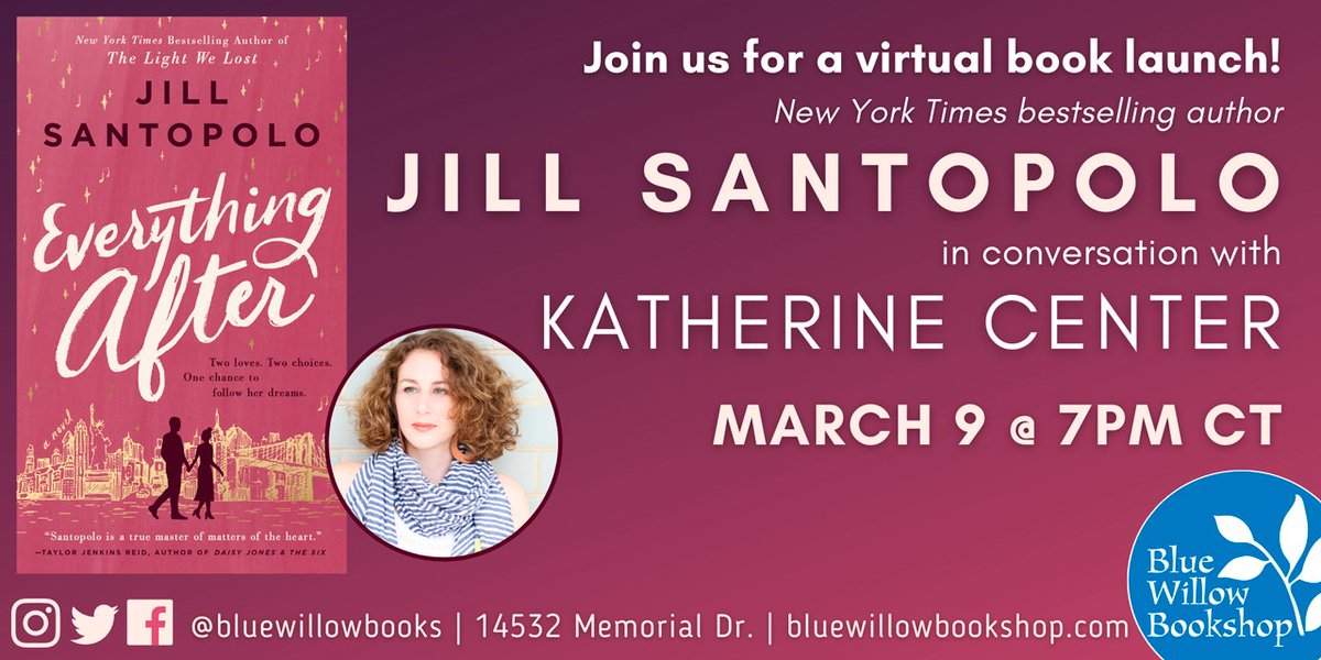 2day 7pm @BlueWillowBooks: @JillSantopolo launching Everything After with @katherinecenter lonestarliterary.com/content/bookis… @PutnamBooks #htown (ZOOM: us02web.zoom.us/webinar/regist…) #LoneStarLit