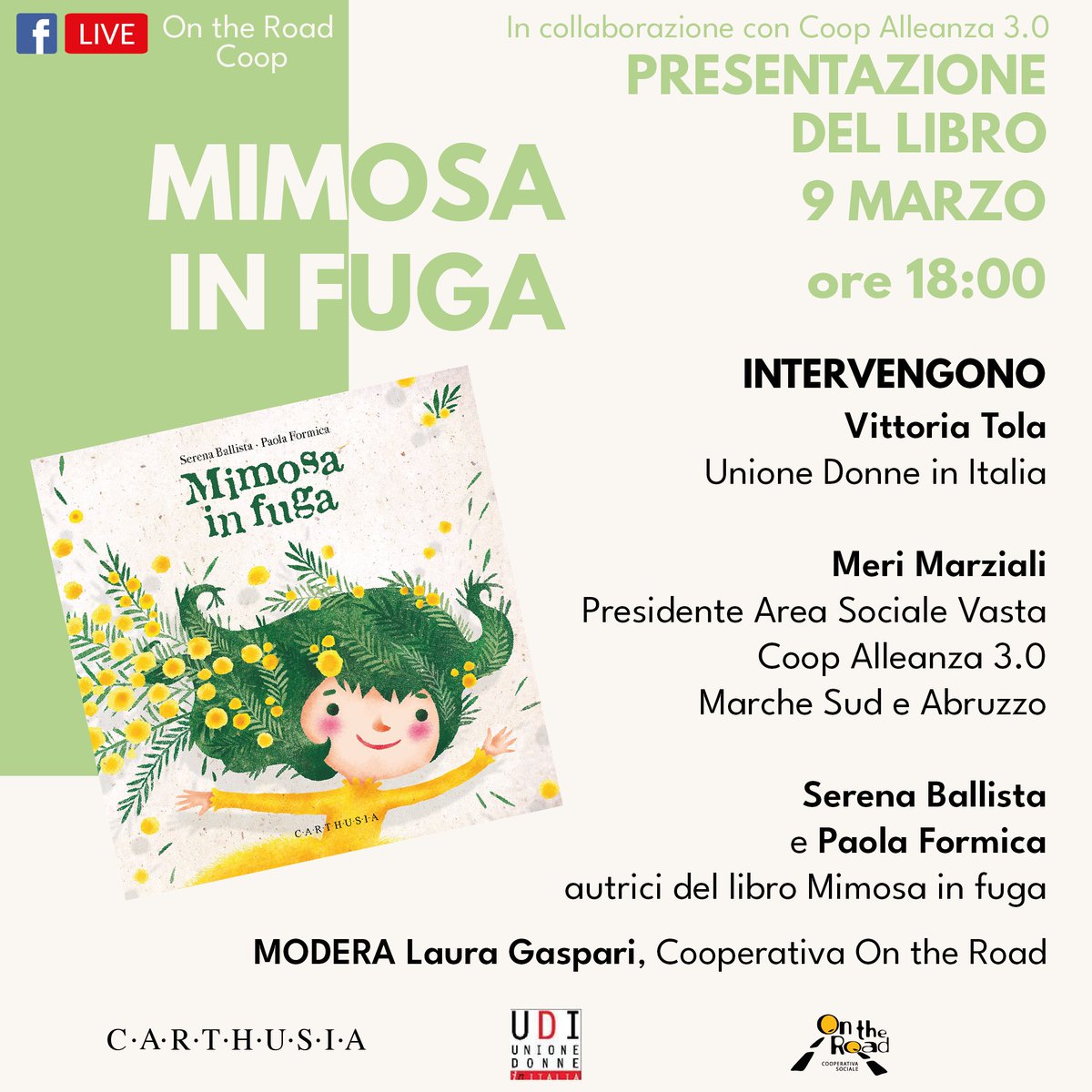 Diretta Facebook oggi pomeriggio 👉 9 marzo alle ore 18:00 sulla nostra pagina Facebook per presentare il libro "Mimosa in fuga" di <a href="/CarthusiaEd/">Carthusia Edizioni</a> insieme alle autrici Serena Ballista e Paola Formica 🎙️

#8marzo #IWD2021
