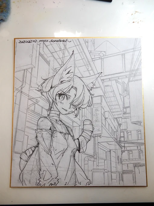 背景ラフ。キャラのペンを入れてから描いてます。 