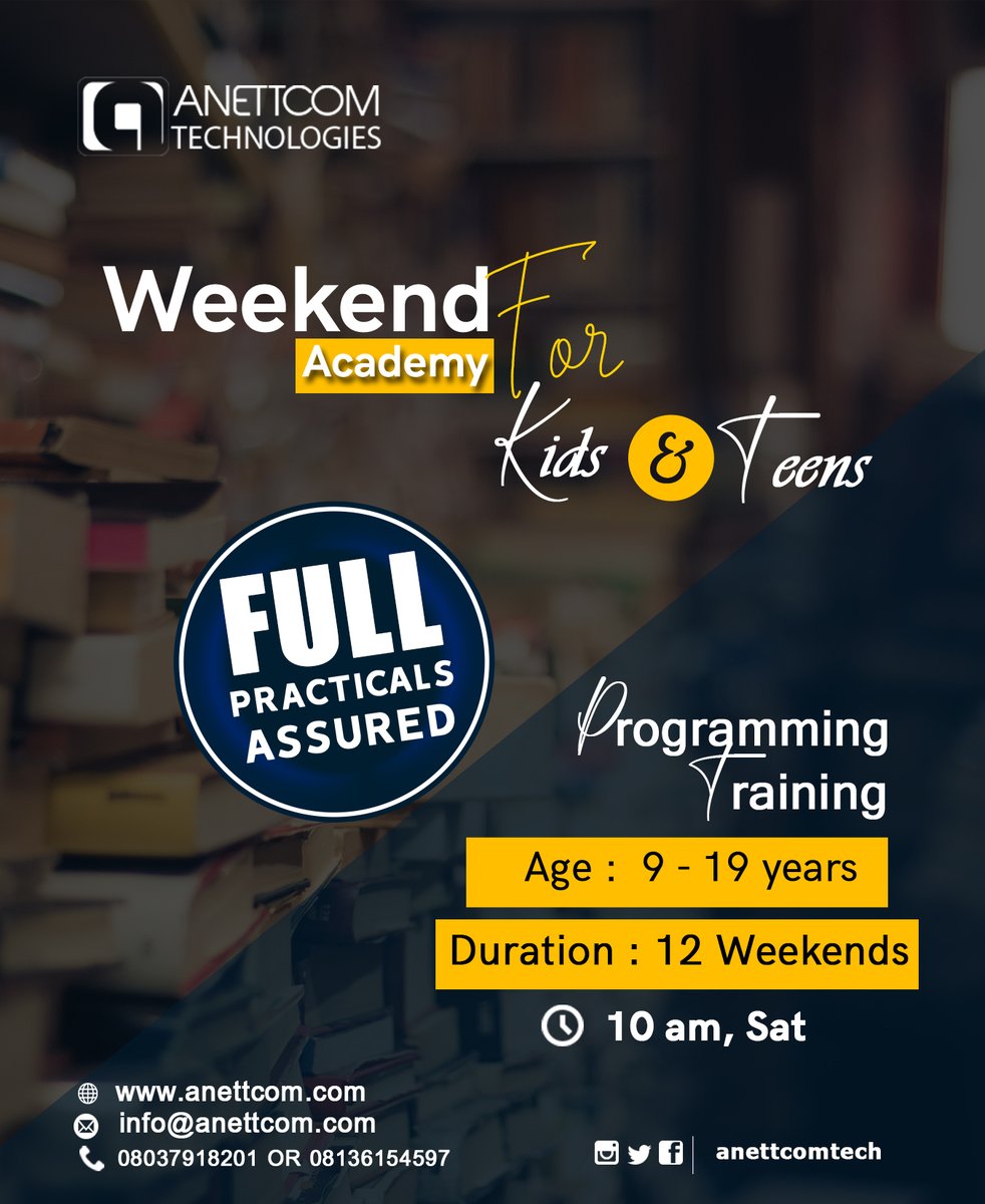 anettcomtech's tweet image. 12 - Weekends academy intensive training for kids and teens.
#anettcomtech, #webdesign, #codingforkid, #graphicsdesign, #programming