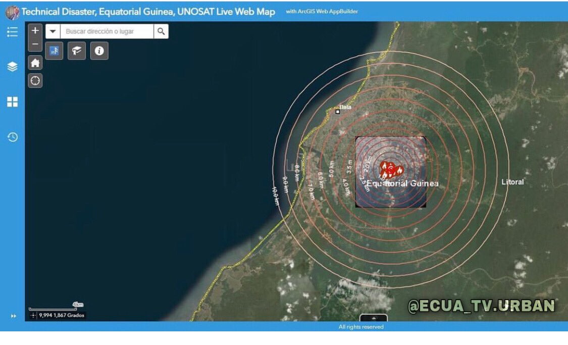 ecuatvurban's tweet photo. IMÁGEN SATELITAL DEL LUGAR DE LOS HECHOS . EN LA GRÁFICA TAMBIÉN SE PUEDE CONSTATAR LA ONDA EXPANSIVA DE LA EXPLOSIÓN. #bataexplosion #bata #guineeequatoriale #guineaecuatorial🇬🇶 #somosbata https://t.co/Vy0ufvf11M