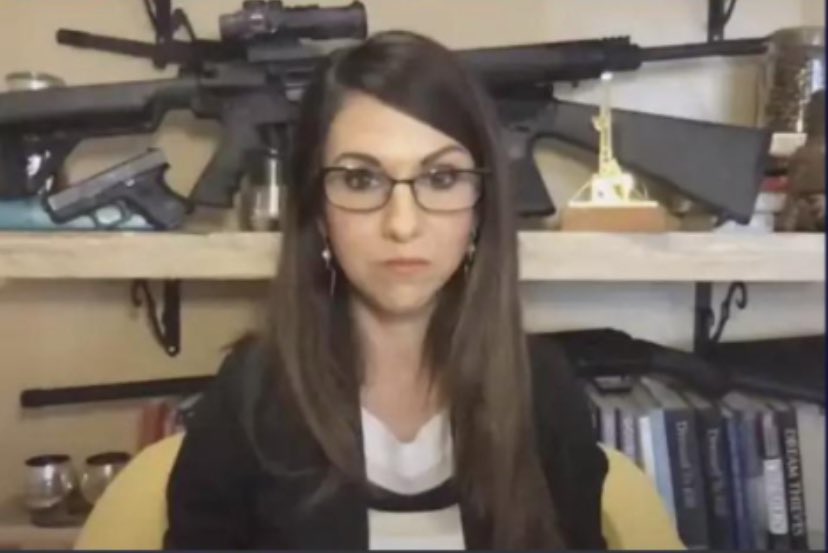 dhershiser's tweet photo. #LaurenBoebert4Prison is trending 😂 I can’t imagine why? Anyone who needs this many guns on display in their bookcase has serious issues. She is a perfect example why we need certain qualifications to get elected into Congress! https://t.co/ACLW6ZROKt