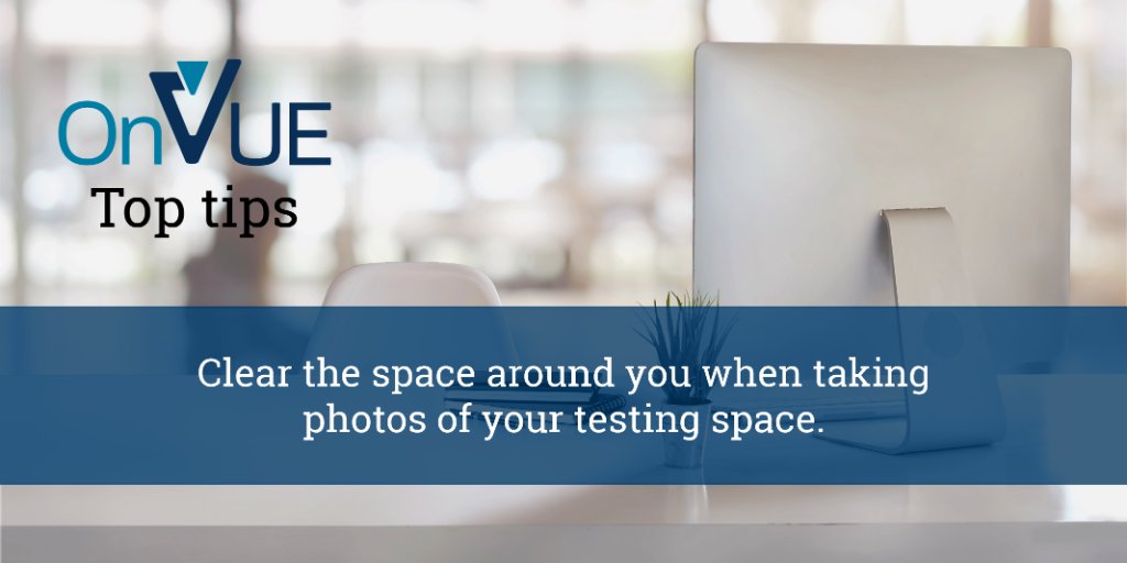 PearsonVUE's tweet image. #OnVUE Tips
During the check-in process, you'll need to take four photos of your testing space. Try to get clear shots!
The proctor will use them as a reference during the exam for quality control, security, and auditing purposes.
bit.ly/3fOtiwY