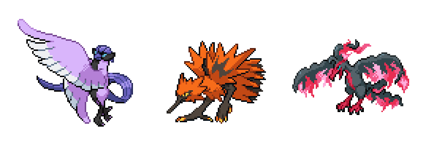 TravisComm's tweet image. My take on the Galarian birds 🕶️⚡️🔥 #pokemon #sprite #galar