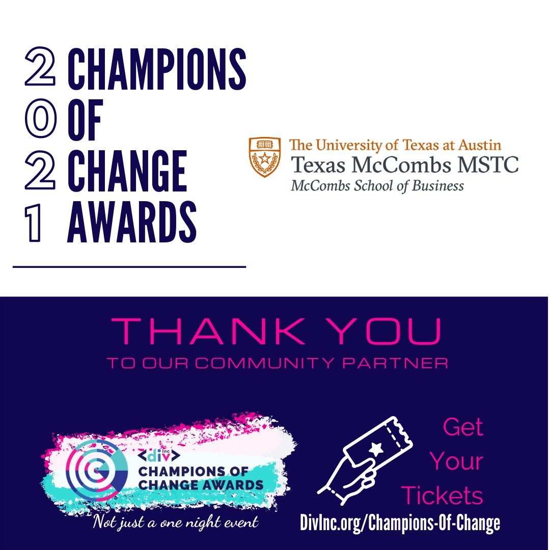 DivInc (@wearedivinc) on Twitter photo We thank <a href="/UTexasMSTC/">Texas McCombs MSTC</a> for joining as a community partner for Champions of Change 2021. Your support is an essential to our ongoing commitment to underrepresented founders.
Get TIX to Champions of Change 2021 on April 1st
loom.ly/jw0QXZg We thank <a href="/UTexasMSTC/">Texas McCombs MSTC</a> for joining as a community partner for Champions of Change 2021. Your support is an essential to our ongoing commitment to underrepresented founders.
Get TIX to Champions of Change 2021 on April 1st
loom.ly/jw0QXZg