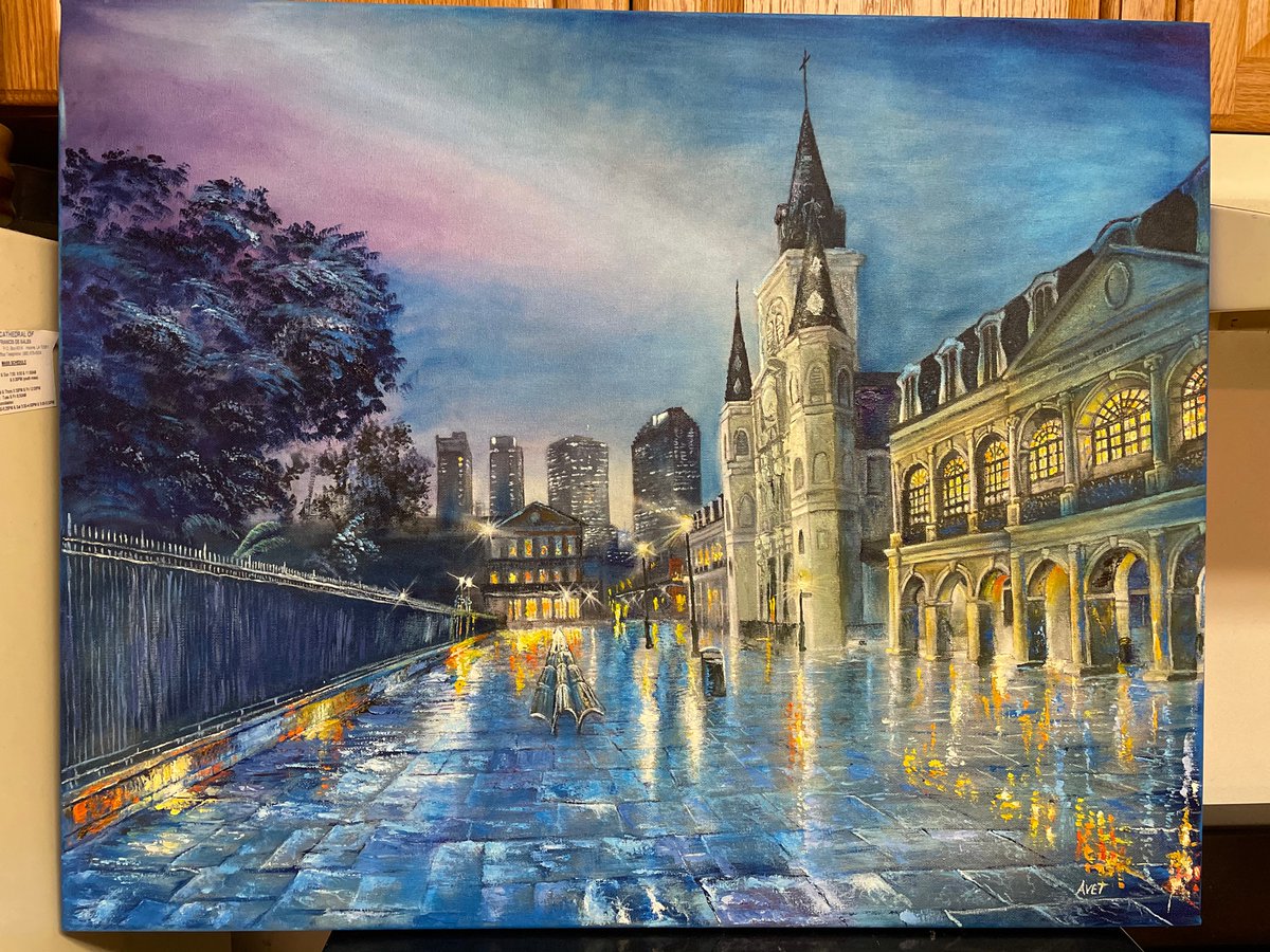 KAJUNARTIST's tweet image. This is the other new painting I have recently finished “Twilight on Jackson Square” #ArtistOnTwitter #art