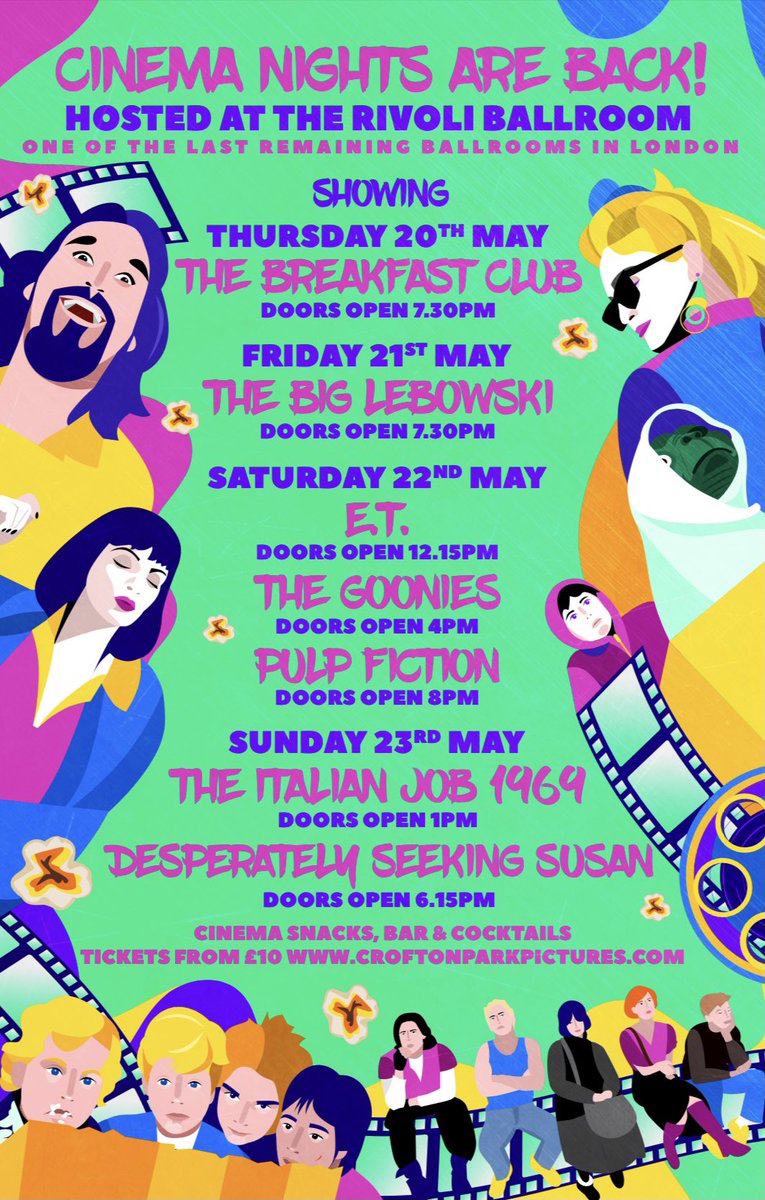 RivoliBallroom's tweet photo. Our Movie nights are back, following government guidelines we will be back on Thursday 20th May kicking off with The Breakfast Club. Tickets are limited as we will be implementing social distance seating throughout the venue. We can’t wait to re-open 🎬 🍿 https://t.co/7yHymEstzx https://t.co/ed95NDapNT