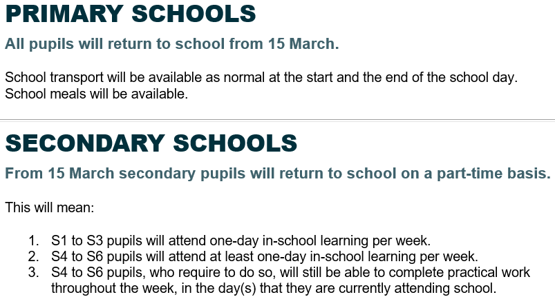 DGCEducation's tweet photo. Parent/Carer/Pupil update on phase 2 return of schools from 15 March 2021.
#DGCSchools #DGCEducation https://t.co/AS1P9fs5b7