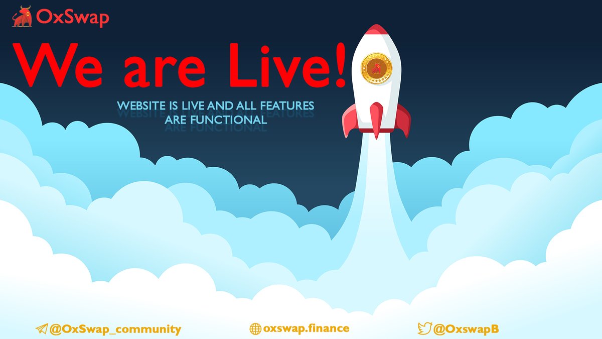 We are now Live!

website: oxswap.finance
swap exchange: app.oxswap.finance

Get your OXT tokens now and farm and stake!
app.bounce.finance/fixed-swap/2928

or here t.me/OxSwap_communi…
to

#OXT #Oxswap