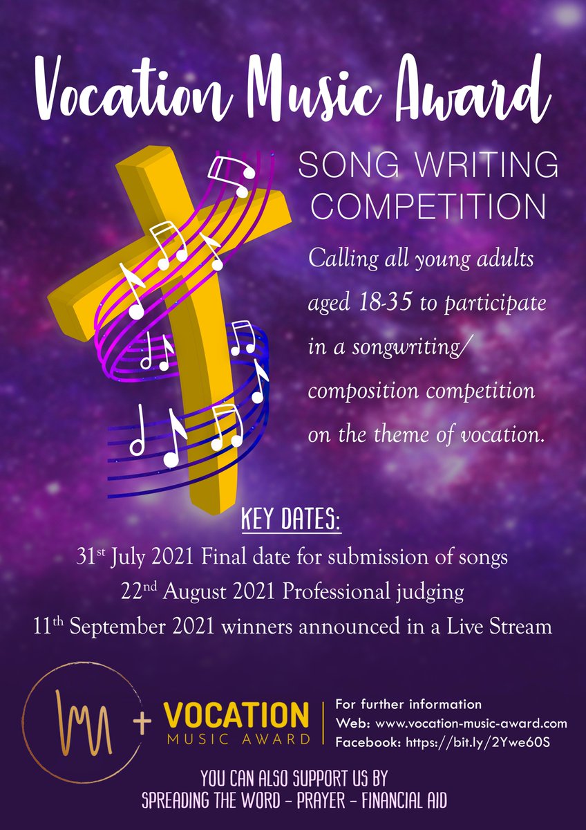 🎼Calling all young musicians🎼 Compose a song on the theme of vocation for the chance to win the Vocation Music Award. Winners will receive a cash prize and have their song recorded and CD produced📆 Deadline - 31st July vocation-music-award.com/uk/ 🎹🎻🎺🎸 #VocationMusicAward