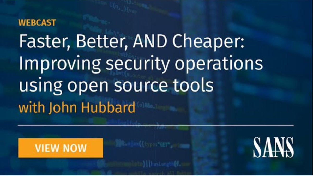 SANSDefense's tweet image. In this webcast @SecHubb walks through the components of mounting a competent cyber defense operation &amp;amp; shows how there are now outstanding open-source tools to address every aspect of your defenses: youtu.be/jhOpV9eEeb0

Learn more about #SEC450: sans.org/u/1bFP