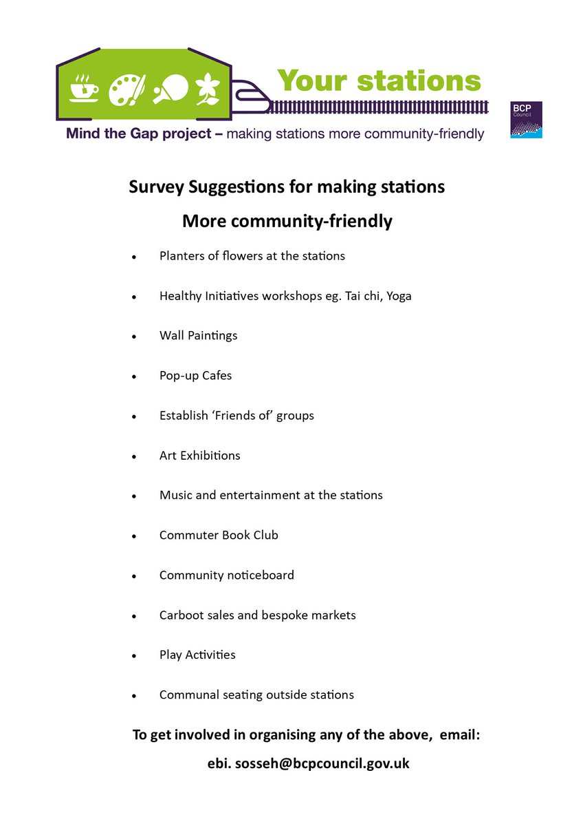 Suggestions for community activities at BCP railway stations
<a href="/BCPCouncil/">BCP Council</a> <a href="/EbiSosseh/">Ebi Sosseh (views are my own)</a>