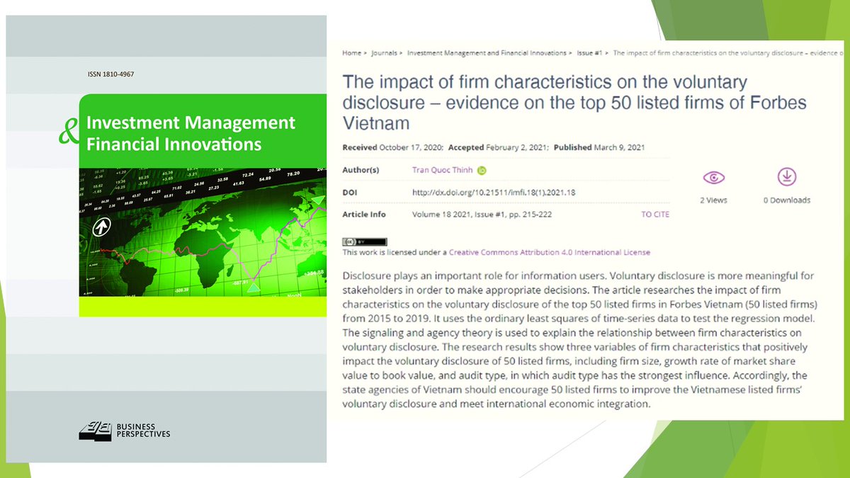 imfi_journal's tweet photo. 🔗https://t.co/otaHkCWpDb
📰 The impact of firm characteristics on the voluntary disclosure – evidence on the top 50 listed firms of #Forbes Vietnam
👤 Tran Quoc Thinh
#accountinginformation, #audittype, #boardsize, #financialleverage, #firmsize, #growthrate https://t.co/Gt2YQ428oX