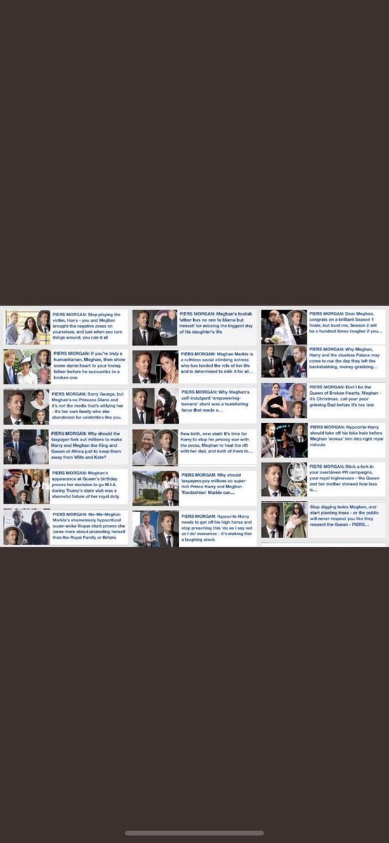 This from Piers Morgan.

Years of abuse, right up to and including the day Meghan tells the world that ongoing abuse has made her suicidal.

It’s what happens when a strong woman rejects a powerful man.

For the record, Meghan has never responded to any of it.

#MeghanAndHarry