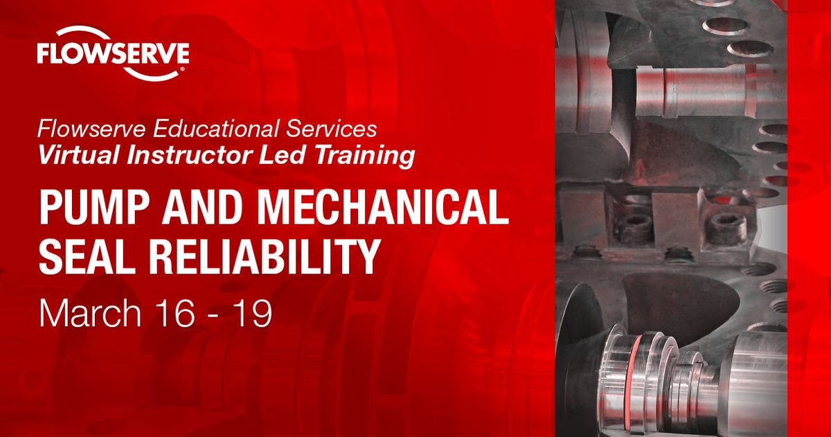 OTPIndustrial's tweet photo. This Virtual Instructor-Led Training class will cover the interrelated functions of the mechanical seal and complete pumping system. Deadline to register for this four-day virtual class is 9 a.m. CT March 9: 

https://t.co/n3IALx1Qjm 

#Flowserve # #Pumps #MechanicalSeals https://t.co/3Eq68XNZwY