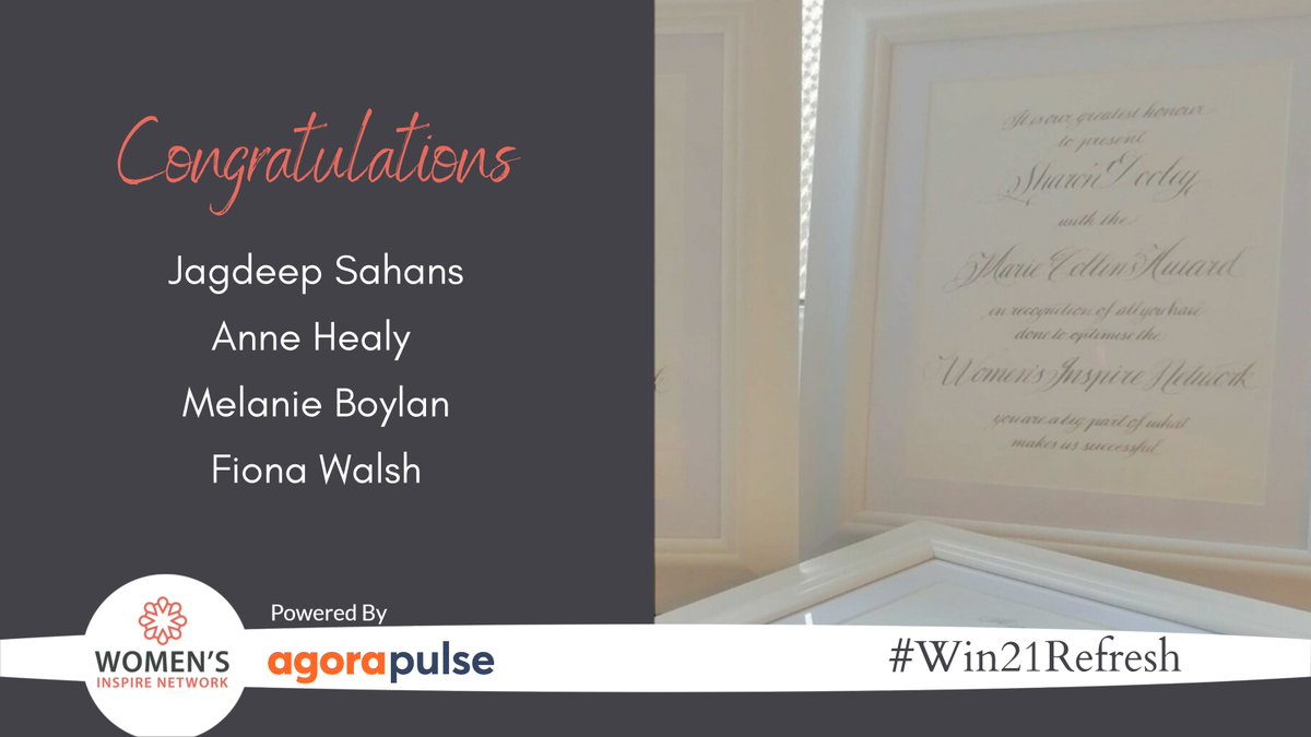 WomensInspireIE's tweet photo. Congratulations to yesterday's recipients of the very special Marie Collins Award & thank you all for your contributions to the network:
@STOMPSMTraining @biddysgoodluck @Fiona_Imagine
@SoulscribeCalli
#win21refresh #womensinspire https://t.co/kwBOSd217W