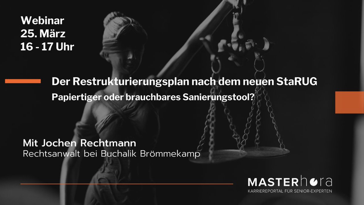 MASTERhorade's tweet photo. Alles rund um den neuen Stabilisierungs- und Restrukturierungsrahmen für Unternehmen (#StaRUG) erfahren Sie am 25. März in unserem Webinar mit RA Jochen Rechtmann.

Weitere Informationen:
https://t.co/oq1EdCjc1h https://t.co/Ev9kY6dJfK
