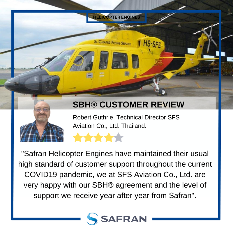 SafranHCEngines's tweet photo. How does @SafranHCEngines provide first-class support despite the restrictive situation? Hear from Robert Guthrie from SFS Aviation Co. Ltd 🇹🇭🚁
SBH® is part of EngineLife® Services, Safran solutions for helicopter engines #EngineLifeServices #ResponsiveEngines https://t.co/vkaRKtBEKP