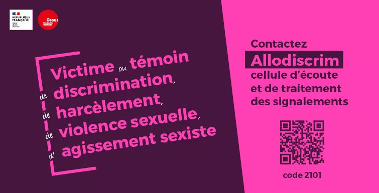 [Égalité/diversité/lutte contre les discriminations]
<a href="/crousmontpel/">Crous de Montpellier-Occitanie</a> s'engage dans une démarche volontariste de prévention et de traitement des situations de discrimination pour les personnels et les étudiants de l'académie avec #allodiscrim 
👉 cutt.ly/hzlk9gG