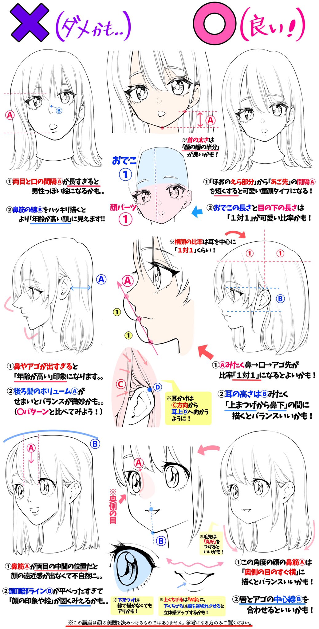 Twitter 上的 吉村拓也 イラスト講座 女の子の顔が描けない 可愛い顔の比率が難しい ってときの 顔デッサンの上達法 ダメかも と 良いかも T Co M2rzczobo7 Twitter