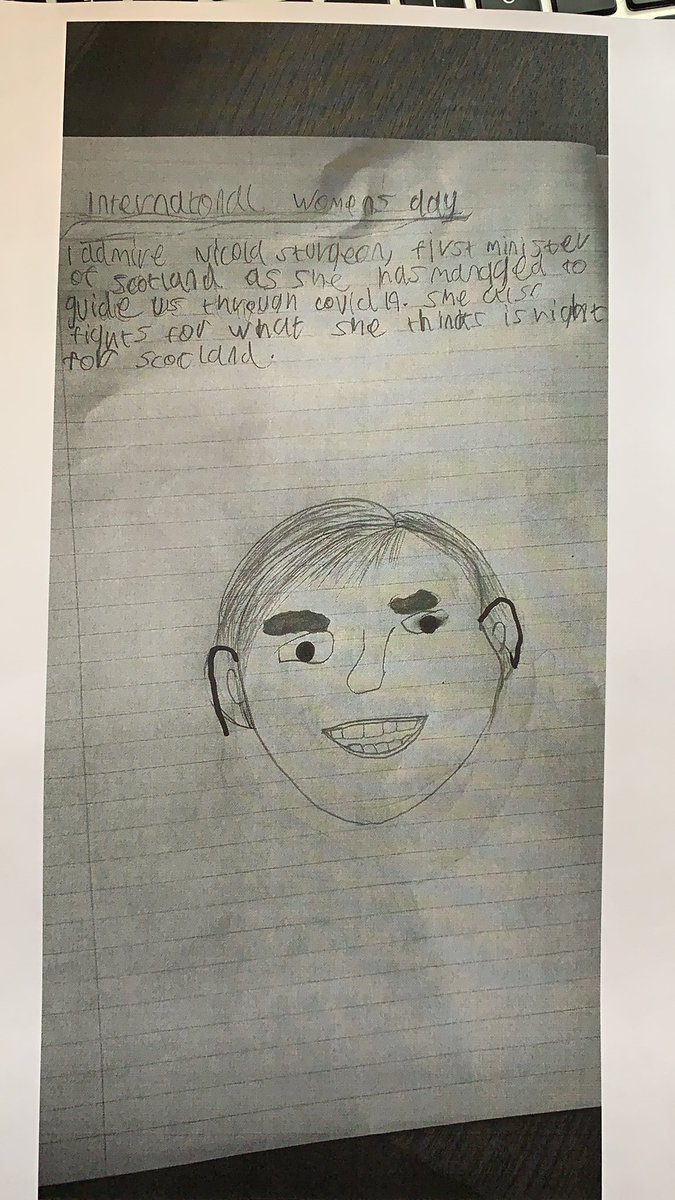 Zena_Williams_'s tweet photo. International Women’s Day   My class were asked to draw a picture and write about the women they admire most. Most of them chose their mums which is only right. One of them sent me this. @NicolaSturgeon https://t.co/qvMbpbYsCK