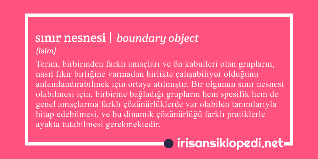 boundary object | sınır nesnesi (isim)

Yazar: 
Selen Eren (<a href="/selenerenselen/">Selen Eren I selenerenselen@universeodon.com</a>)
 
Editör: 
Kaya Akyüz (@KayaAkyuez) 
 
Açıklamanın kendisi: 
irisansiklopedi.net/2021/01/31/bou…

#boundaryobject #sınırnesnesi  #sts #irisansiklopedi #crowdsourced