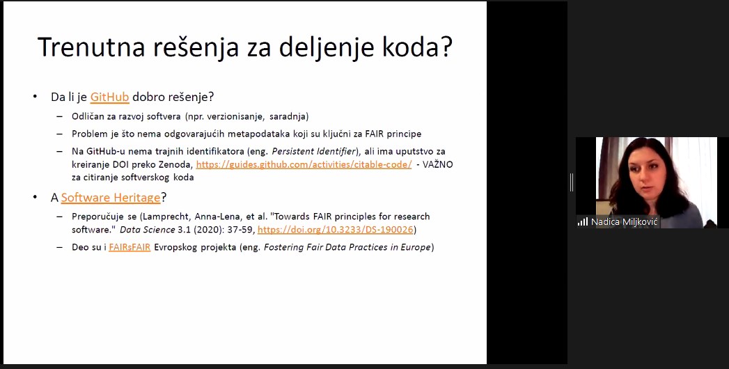lessormore4's tweet photo. @NadicaSm on #ComputationalReproducibility #SoftwareSharing #FAIR #metadata @SWHeritage
at @ordSerbia webinar. Presenting project Boosting #EOSC Readiness, funded by @EoscSecretariat #openscience #researchdata https://t.co/hDYQCWOaZg