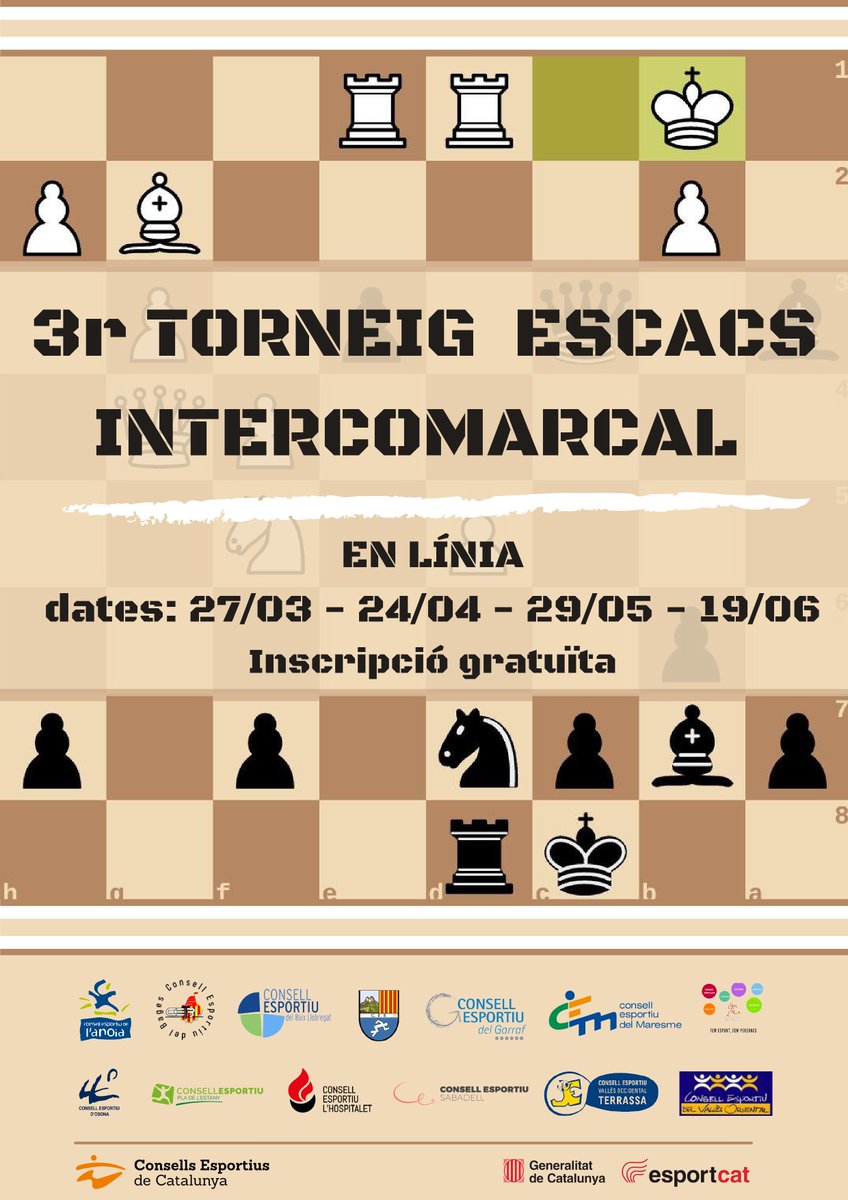 ceosona's tweet photo. [3R TORNEIG D’ESCACS!] 🔝

Arriba el tercer torneig d’escacs intercomarcal en línia! ♟

No esperis més i apunta’t JA!
https://t.co/prfkIgQN6j

Podràs competir amb jugadors dels diferents consells! 

Soooooom-hi! 🔥

#ceosona #ceo #esport #escacs #escacsenlinia #torneig #online https://t.co/vRLPfRTzPf