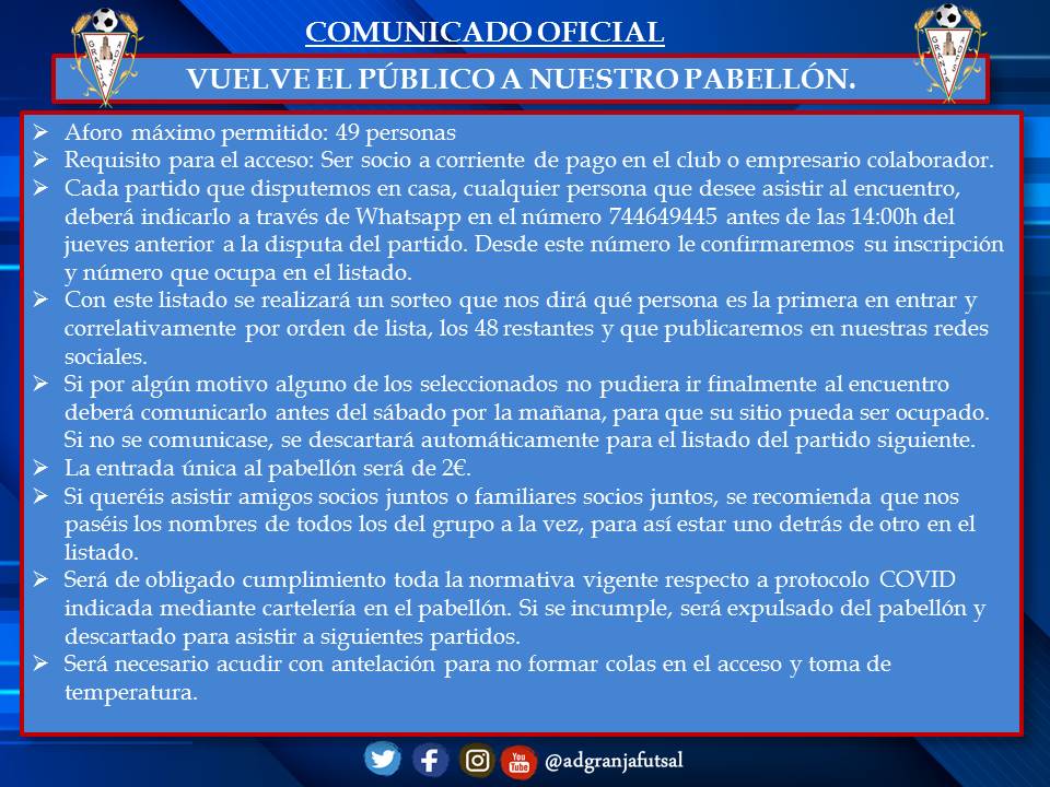 💣💣VUELVE EL PÚBLICO A NUESTRO PABELLÓN💣💣
Lo estábamos deseando, un año después volvemos a disfrutar de vuestra compañía en las gradas 👏👏
👉 49 Personas
👉 Únicamente socios o empresario colaborador
👉 Inscripciones en el 744649445
¡NOS VEMOS EL DOMINGO A LAS 13:00H!
🔵🔴
