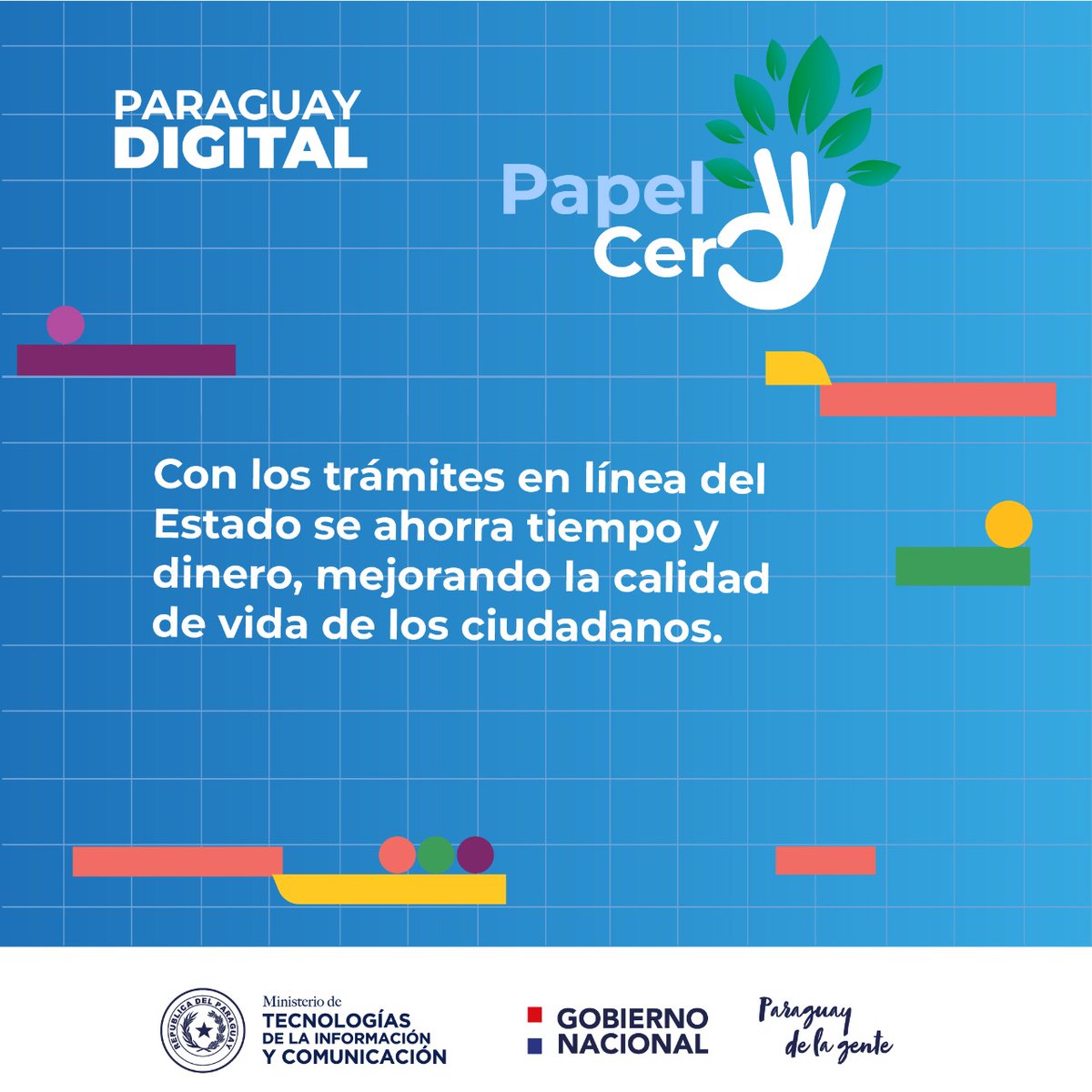 Miticpy's tweet photo. Con la Ley Nº 6.652 de #PapelCero; el Gobierno apunta a mejorar la gestión pública, disminuyendo el impacto negativo hacia el medio ambiente y haciendo más eficientes las gestiones de recursos del Estado. La tecnología será clave. #ParaguayDigital https://t.co/9Oxp08hBPM