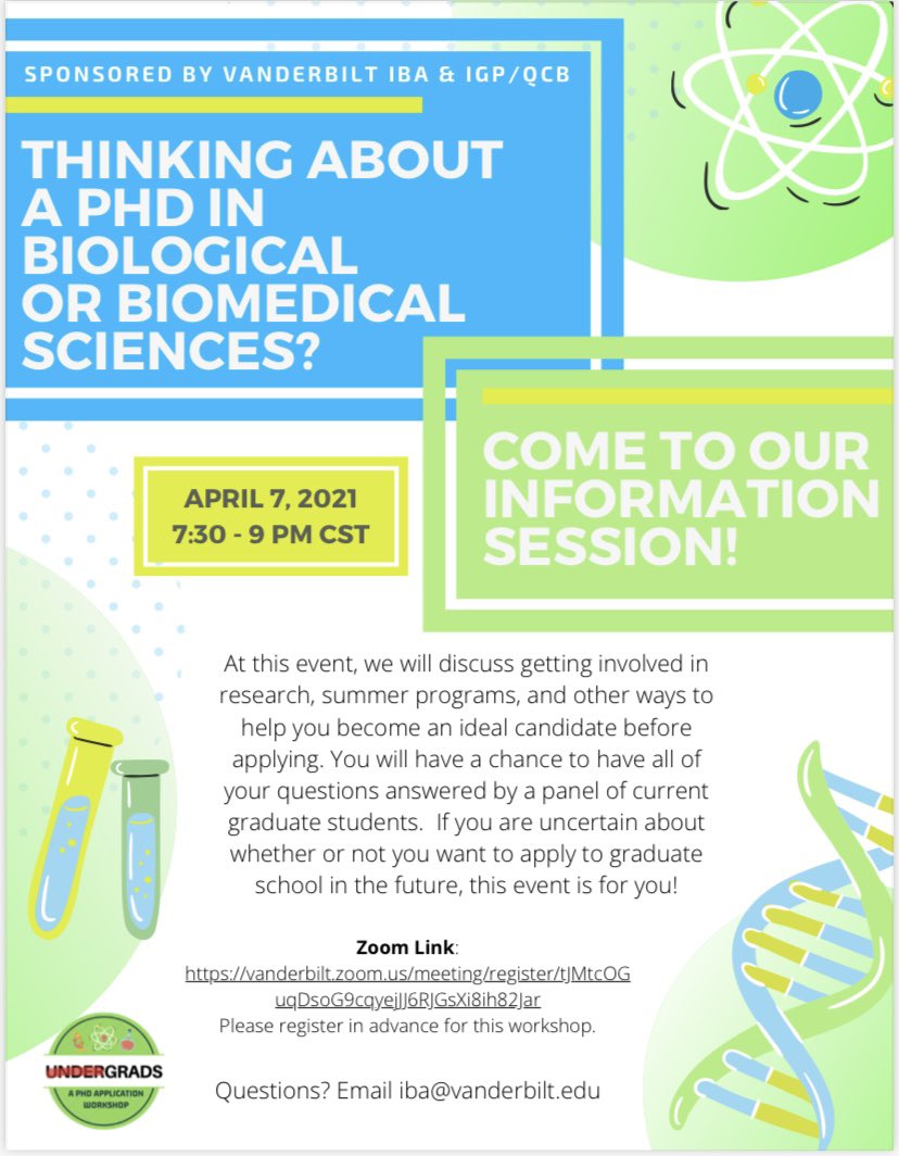 IBA_VU (@iba_vu) on Twitter photo Are you interested in a biomedical/biological PhD program but you aren’t sure what Grad school is or how to get there? Our Grad school info workshop with <a href="/BiomedVandy/">VandyBiomed</a> is here to help! Join us April 7th 730-8pmCT register here vanderbilt.zoom.us/meeting/regist…
All are welcome! pls rt Are you interested in a biomedical/biological PhD program but you aren’t sure what Grad school is or how to get there? Our Grad school info workshop with <a href="/BiomedVandy/">VandyBiomed</a> is here to help! Join us April 7th 730-8pmCT register here vanderbilt.zoom.us/meeting/regist…
All are welcome! pls rt