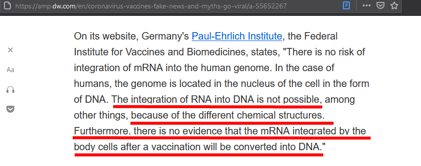 [SALAH] Vaksin Moderna Dirancang untuk Mengubah DNA Manusia 

Vaksin yang berbasis mRNA seperti Moderna hanya menginstruksikan sel-sel dalam tubuh untuk membuat protein, sehingga ...