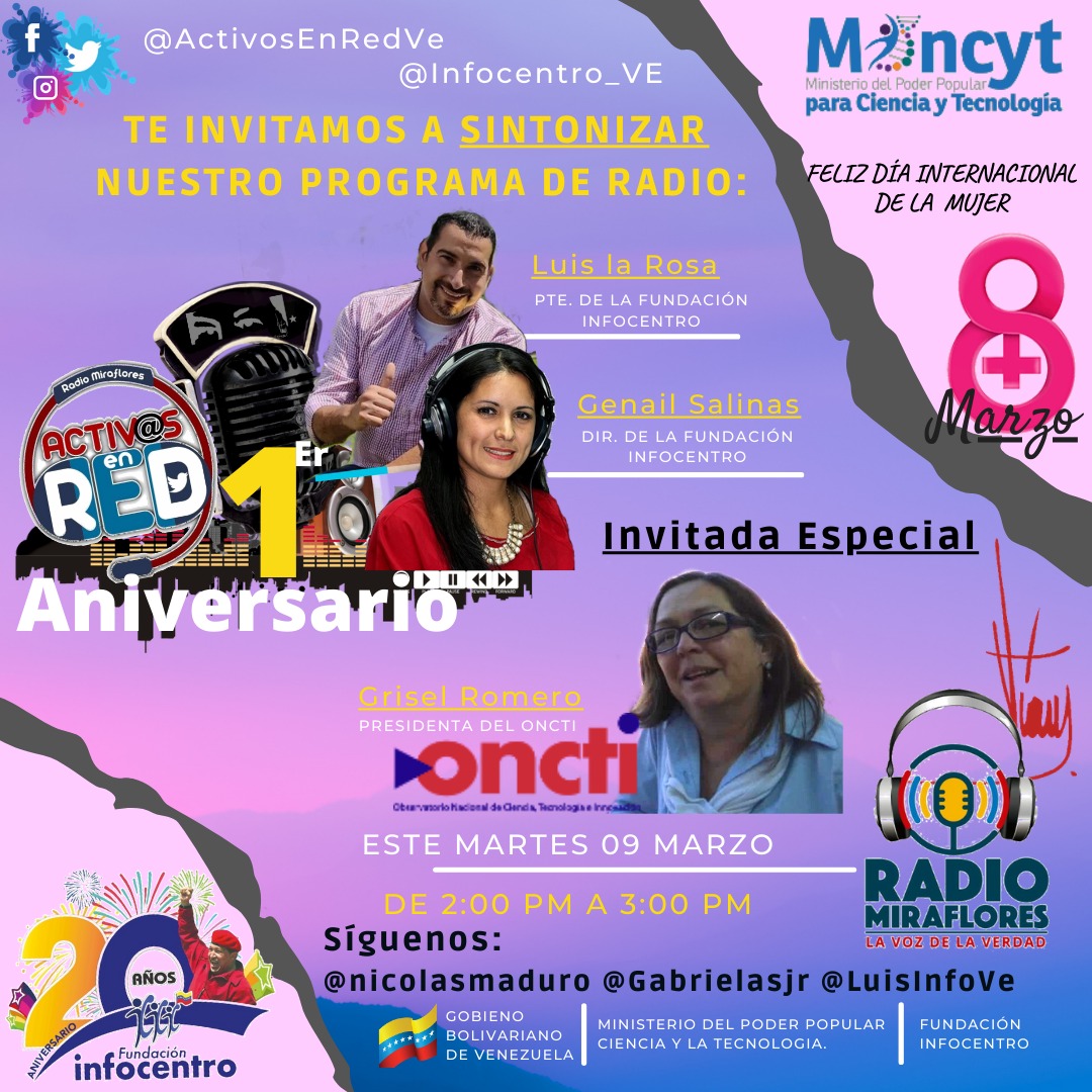 LuisinfoVe's tweet photo. Te invitamos a sintonizarnos todos los martes de 2:00pm a 3:00pm en nuestro programa @ActivosenRedVe por Radio Miraflores 95.5 FM 
#CuarentenaRadicalReforzada 
@NicolasMaduro @LuisinfoVe @Gabrielasjr https://t.co/5UYrKpxg3l