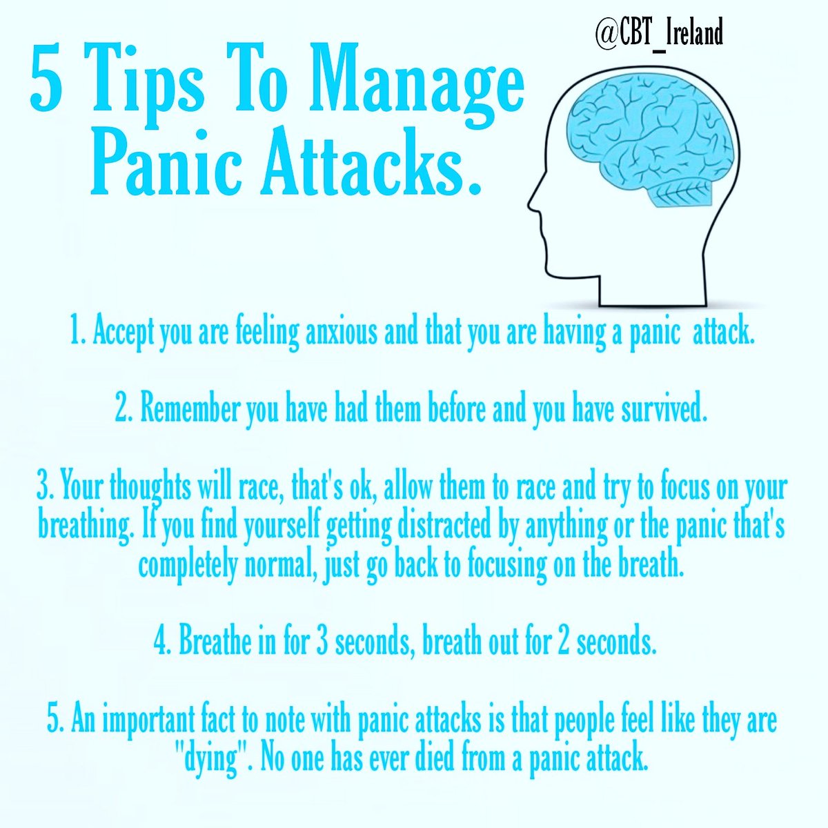 IrelandCbt's tweet photo. Panic attacks are a normal part of life for many people, but they don't have to be. Some simple strategies to manage panic can be useful to keep in mind 😉

#panic #anxiety #mentalhealth https://t.co/pmeqcSVQCx