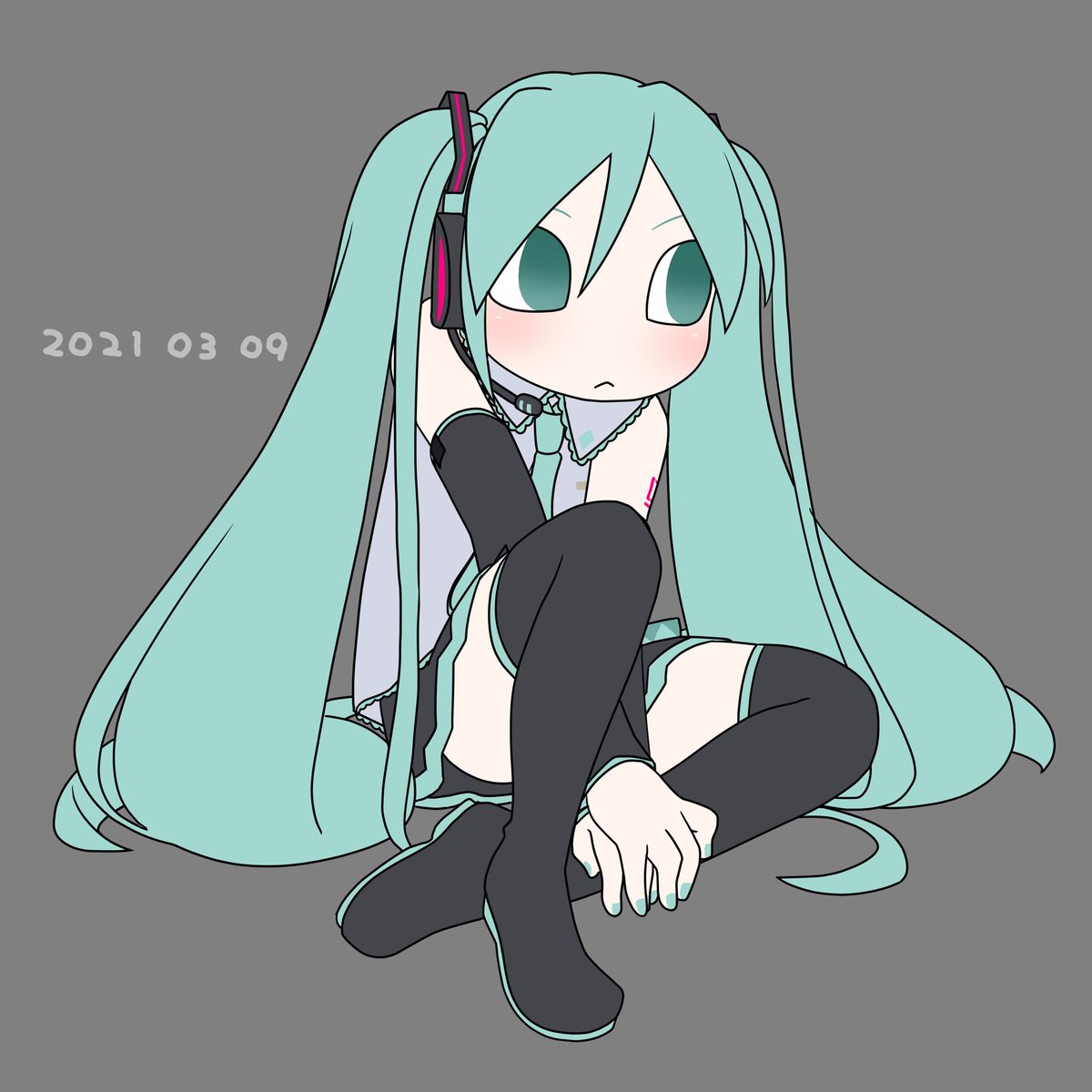 hatsune miku 1girl solo long hair twintails skirt necktie sitting  illustration images