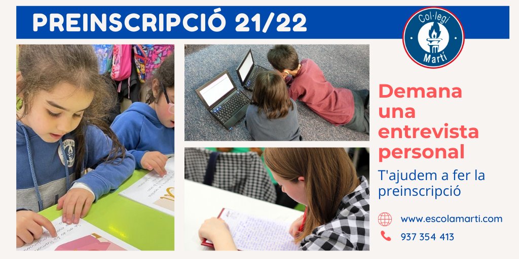 EscolaMarti's tweet photo. La setmana vinent comença la preinscripció, 🗓del 15 al 24/03 per Infantil i Primària i del 17 al 24/03 per l’ESO. No coneixeu l’escola?. Demaneu una entrevista personal👌. , ompliu el formulari web a https://t.co/8MnWnaMNhR💻 o truqueu-nos al 📞937 354 413.  #preinscripcio https://t.co/QKcnku51MZ