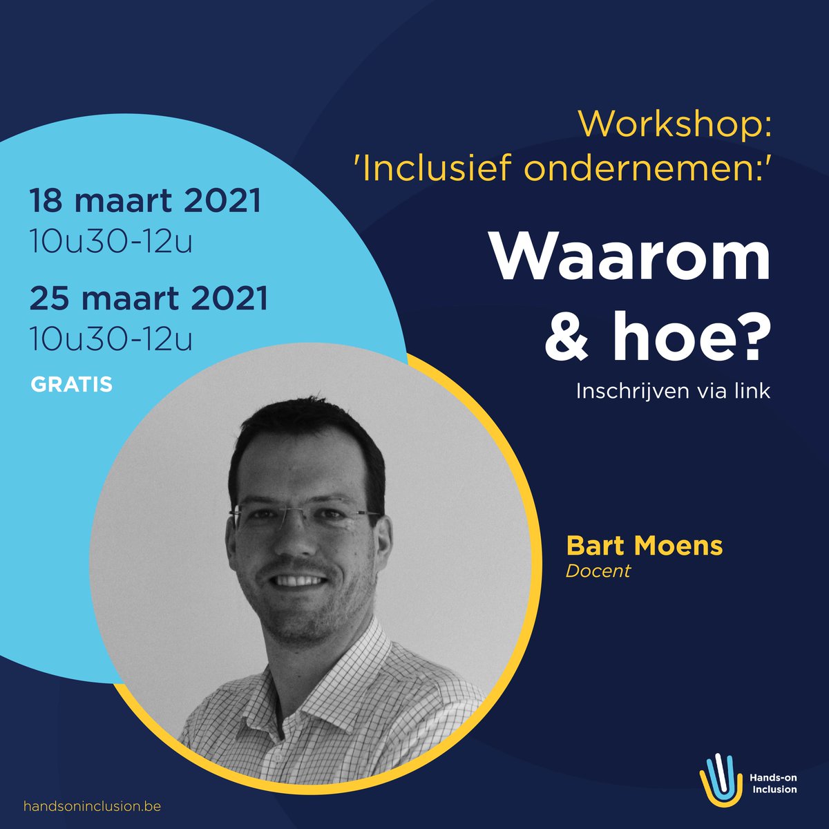 HOI_inclusion's tweet photo. Inclusief ondernemen, wat is dat eigenlijk? 🤔

Na deze workshop door Bart Moens weet je meer over het wat, hoe en waarom van inclusief ondernemen. Inschrijven kan via deze link: https://t.co/1eNsvDF6OV

Samen zetten we inclusief ondernemen in actie 💪
#HandsOnInclusion https://t.co/dalhtPZdz8
