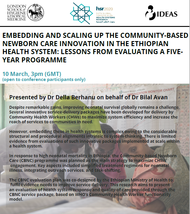LSHTM_IDEAS's tweet photo. Interested in hearing from our 5-year evaluation of the integration &amp; scaling up of Community-based #Newborn Care in the Ethiopian health system? Join tomorrow's #HSR2020 session at 3 PM UK time. 

https://t.co/rZZLbyiI7Q https://t.co/NYqM20GqHo