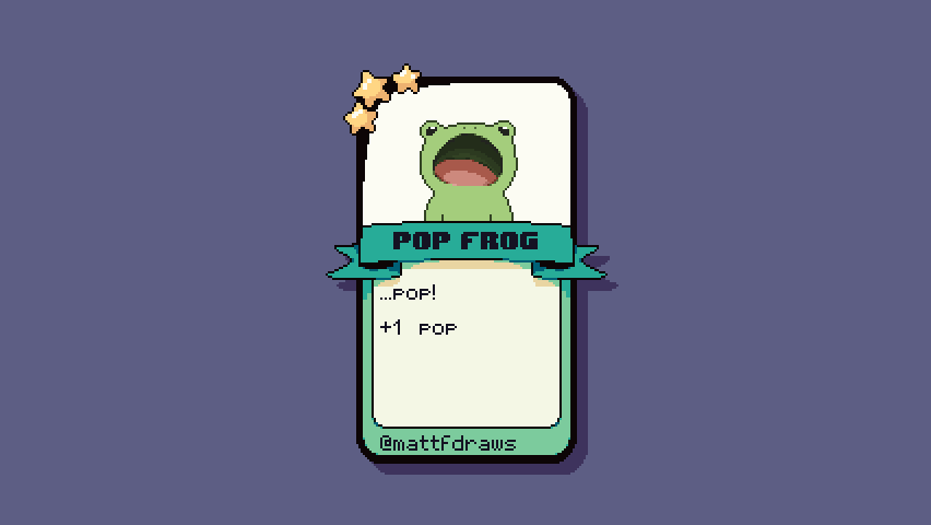 MattFDraws's tweet photo. Frogpon Round 2!
Here is my submission... Pop Frog! #pixelart #frogpon https://t.co/v2djVkM7Uf