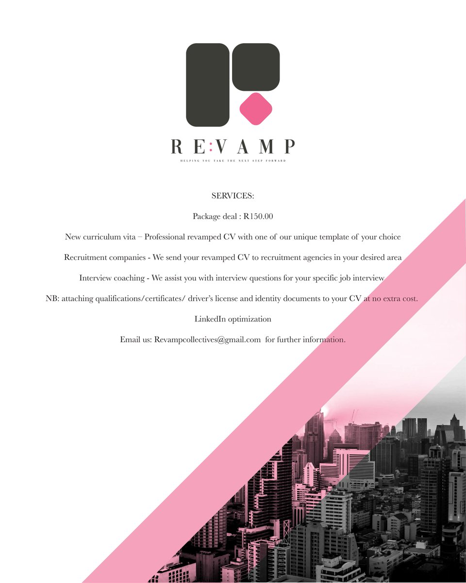 Claytz91's tweet photo. AMAZING DEAL FOR YOU!

Are you tired of sending your CV with no response? let us help you take the next step forward for just R150 we will create a professionally tailored CV to match your job description

 Revampcollectives@gmail.com#Bonang#whenaparentwantstojola#pearl thusi https://t.co/s8IiluQrTb