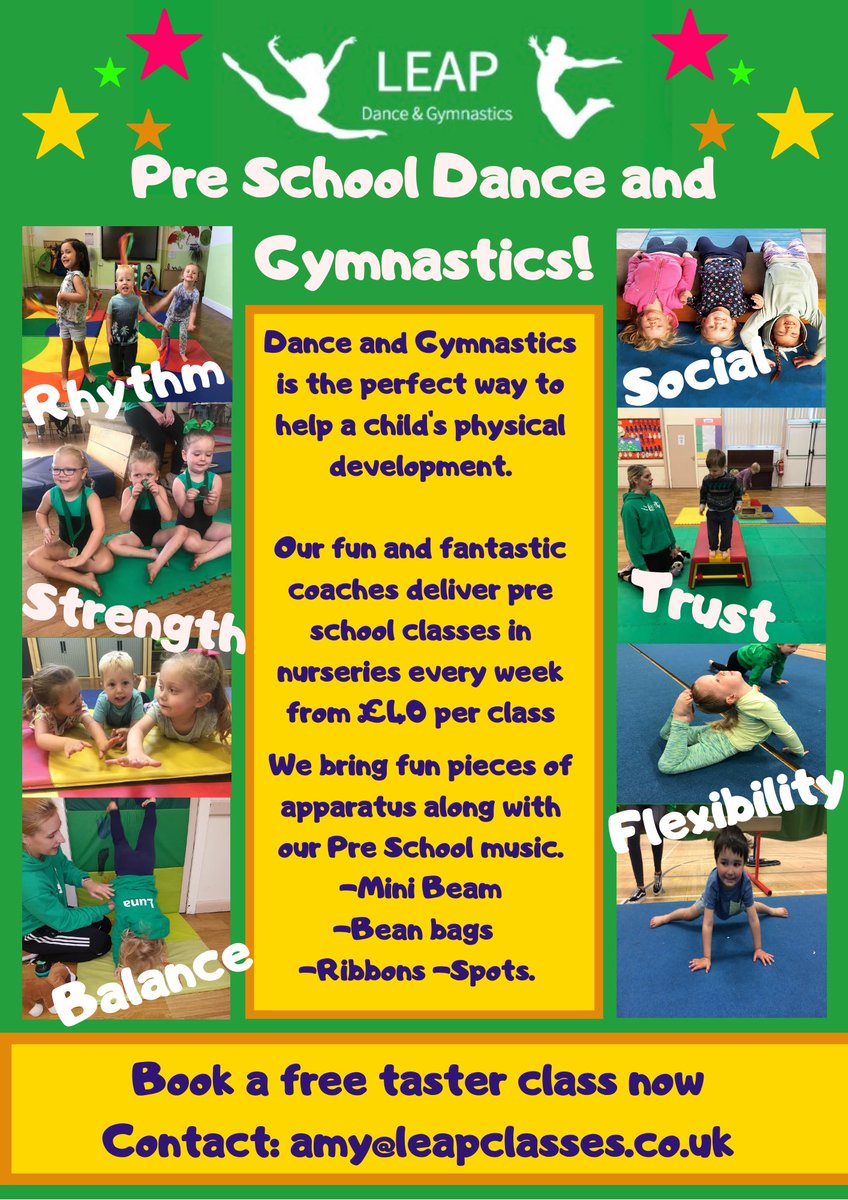 In 5 weeks time we are hoping to open our doors again! We are looking for new nurseries who would love to get their children involved with some Dance and Gymnastics classes....💚 If you are interested please contact us for more information #PreSchool #PreschoolGymnastics #nursery