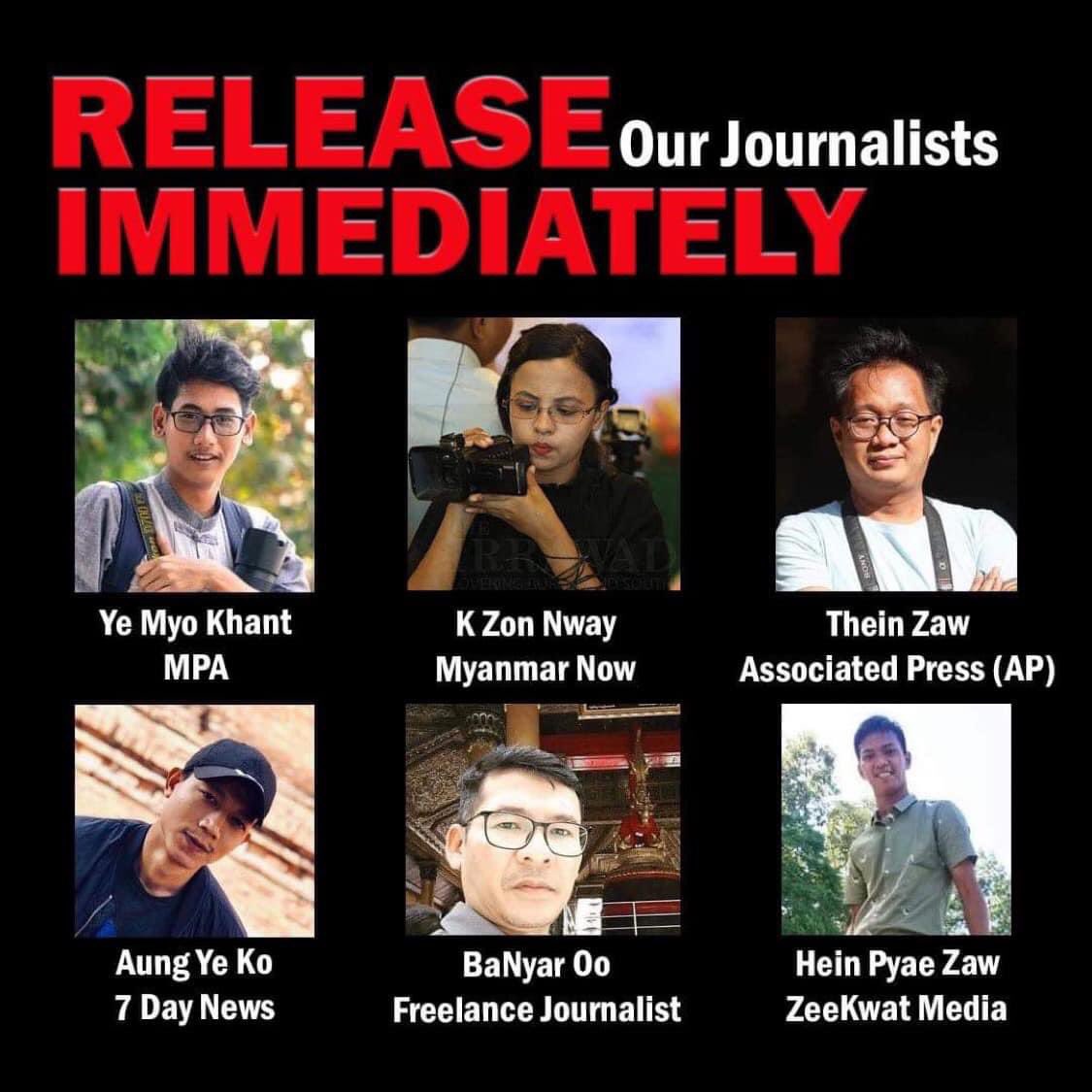 These journalists were detained and charged with incitement while they were just doing their job, reporting the coup and informing the public. Junta keeps on preaching about democracy but arresting journalists who represents it.
#JournalismIsNotACrime
#whatsHappeningInMyanmar