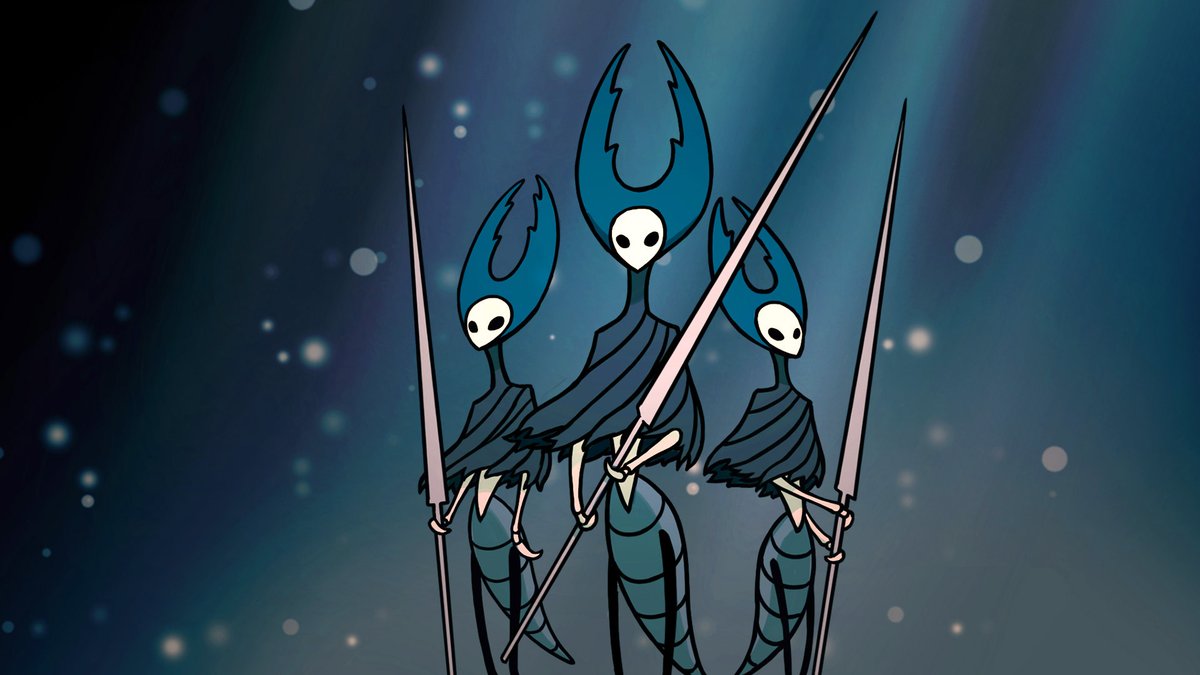 assuming the hollow knight wears a mask, it's interesting that it seems to be modeled after the Mantis Lords - maybe whoever picked the HK's mask saw that the mantis tribe managed to keep the infection at bay and hoped the masked would imbue the HK with the same qualities? 