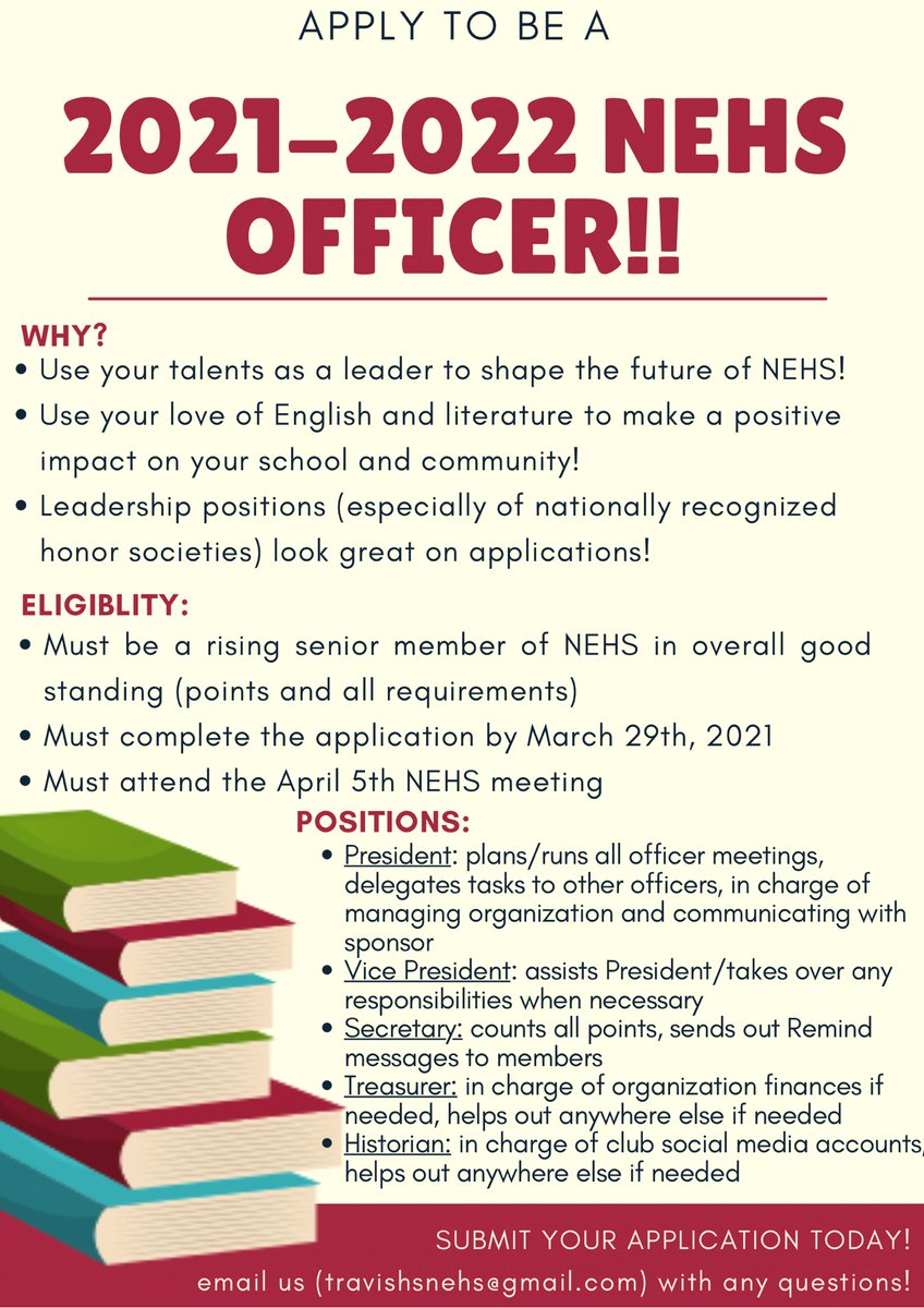 Listen up, NEHS!! It’s that time of the year again, we’re receiving officer applications from rising seniors. Pss, you didn’t hear this from me, but you should apply for Historian ;) ~ your Historian 🤩