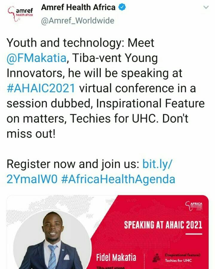 "A #leader  is a dealer in hope." ✍️ Napoleon Bonaparte

Meet #AFECS' CEO, <a href="/FMakatia/">Fidel Makatia, HSC</a> , HSC, representing #TibaVent #YoungInnovators in forthcoming #AfricaHealthAgendaInternationalConference #AHAIC2021 #AFECSLeadership