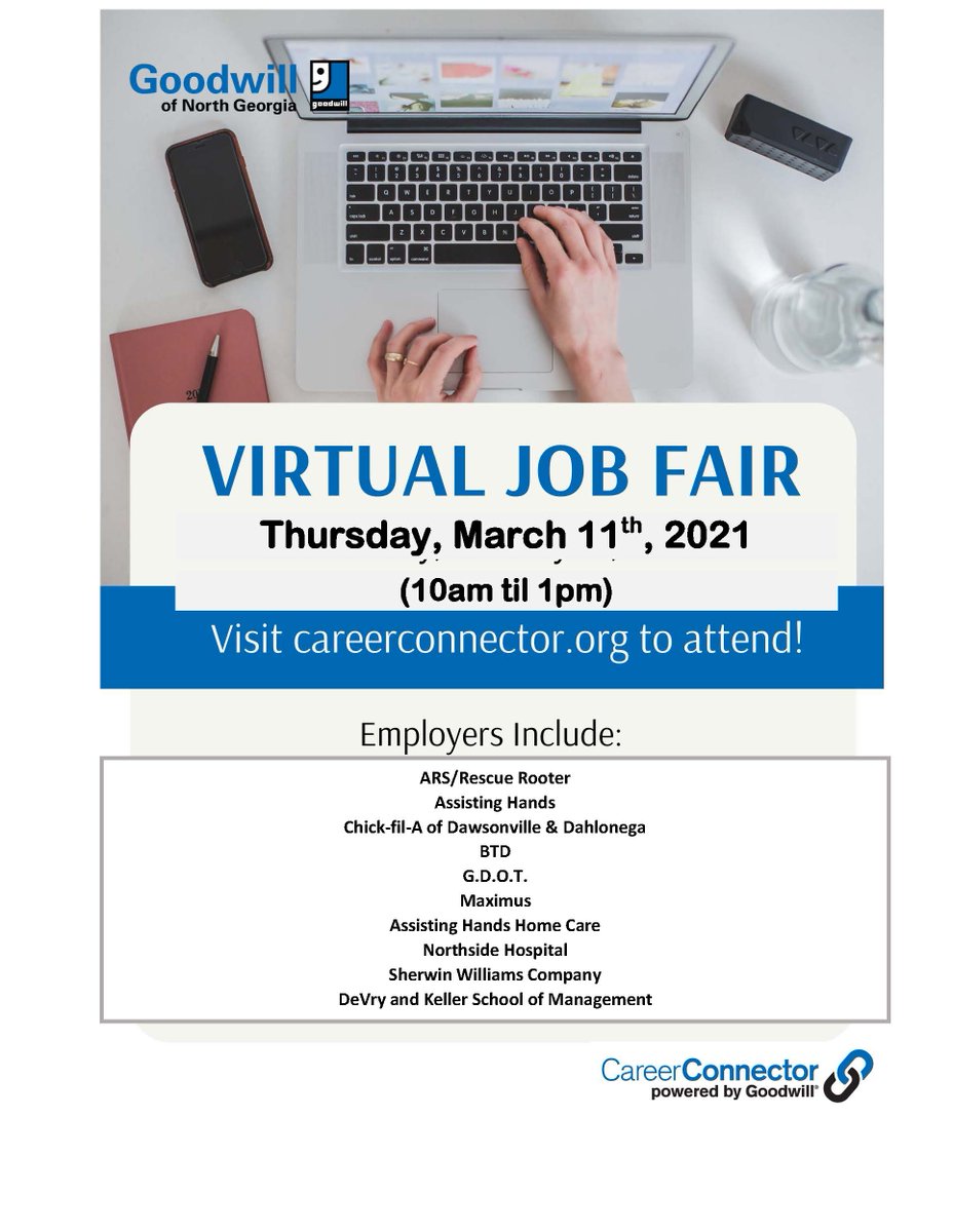The Goodwill Career Center is having a VIRTUAL Job Fair this Thursday!!!